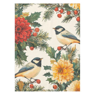 Rustic Bird and Poinsettia Christmas Pattern (9) Tablecloth
