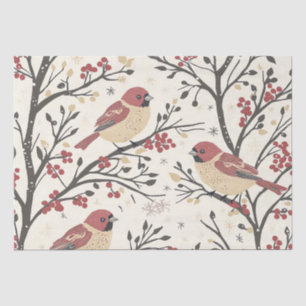 Rustic Bird and Poinsettia Christmas Pattern Tissue Paper