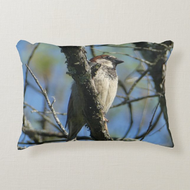 Rustic Bird in Tree Throw Pillow (Front)