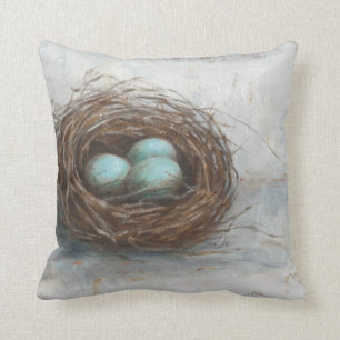 Rustic Bird Nest - Blue Cushion