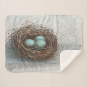 Rustic Bird Nest - Blue Sherpa Blanket