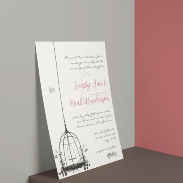Rustic Birdcage Red Accents Wedding Invitations (Creator Uploaded)