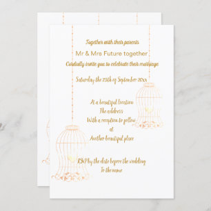 RUSTIC BIRDCAGE WHITE GOLD CHALKBOARD WEDDING INVITATION