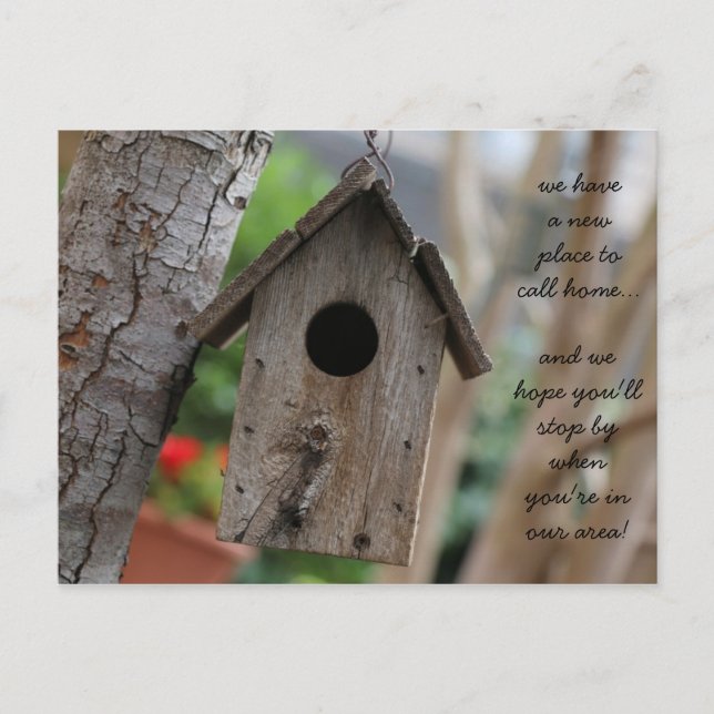 Rustic Birdhouse, change of address cards (Front)