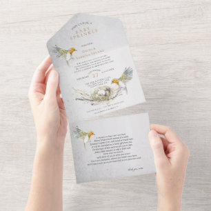 Rustic Birds and Nest Watercolor Baby Sprinkle All In One Invitation