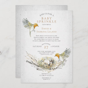 Rustic Birds and Nest Watercolor Baby Sprinkle  Invitation