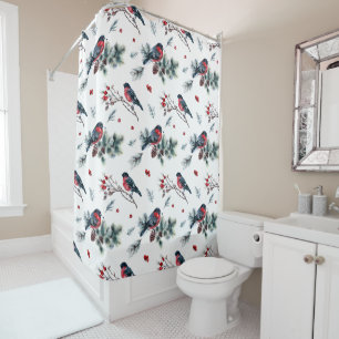 Rustic Birds Berries Pine Cones and Branches   Shower Curtain