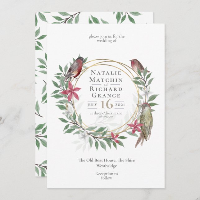 Rustic birds botanical vintage invitation (Front/Back)