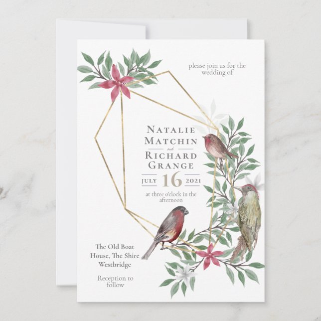 Rustic birds botanical vintage invitation (Front)