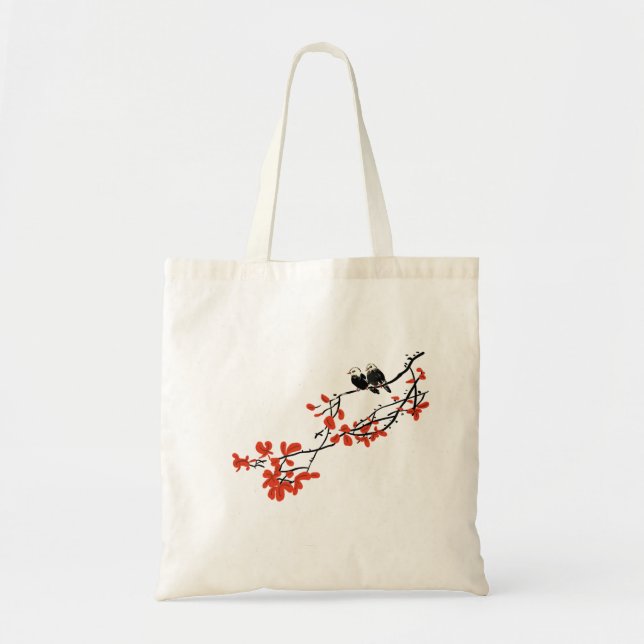 Rustic Birds on Tree Branch With Red Leaves  Tote  Bag (Front)