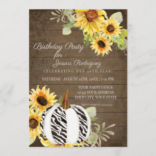 Rustic Birthday Party Floral Fall Zebra Pumpkin Invitation