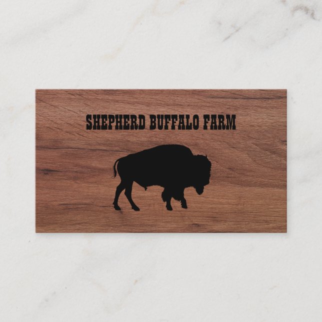 Rustic Bison Buffalo Service Wood Business Card (Front)