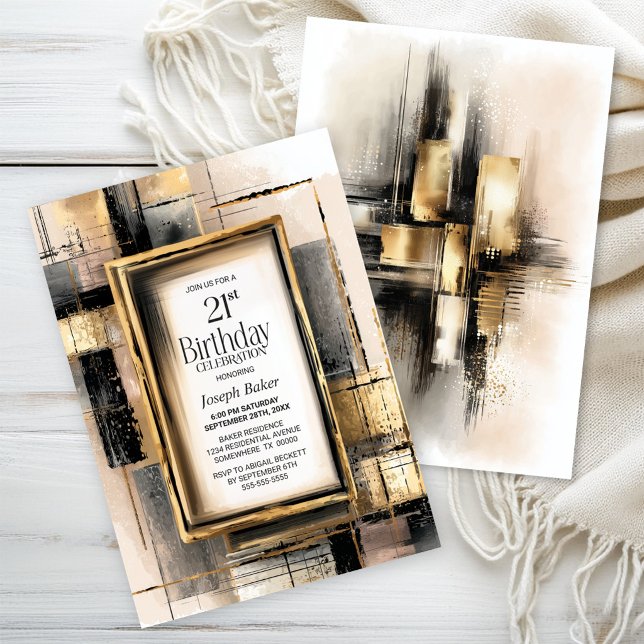 Rustic Black and Gold 21st Birthday Party Invitation (Creator Uploaded)