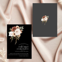 Rustic Black and Peach Floral Wedding Invitation