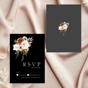 Rustic Black and Peach Floral Wedding RSVP Card