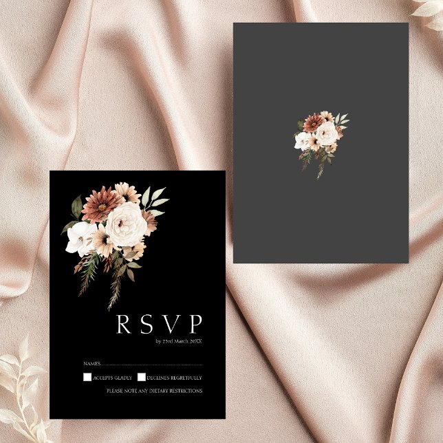 Rustic Black and Peach Floral Wedding RSVP Card (Rustic Black and Peach Floral Wedding RSVP Card)