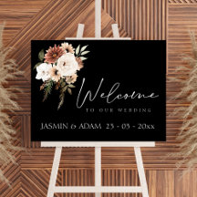 Rustic Black and Peach Floral Wedding Sign