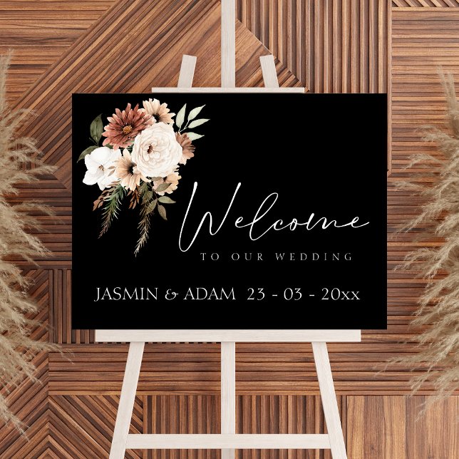 Rustic Black and Peach Floral Wedding Sign (Rustic Black and Peach Floral Wedding Sign)