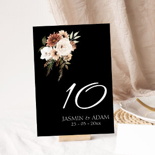 Rustic Black and Peach Floral Wedding Table Number
