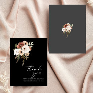 Rustic Black and Peach Floral Wedding Thank You