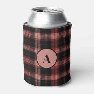 Rustic Black and Red Plaid Pattern Can Cooler