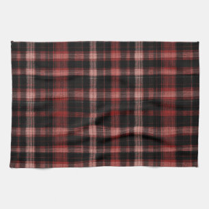 Rustic Black and Red Plaid Pattern Tea Towel