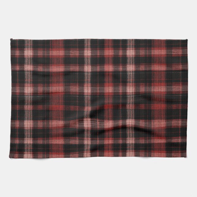 Rustic Black and Red Plaid Pattern Tea Towel (Horizontal)