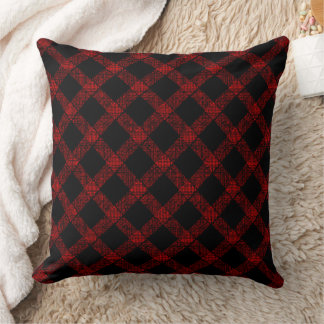 Rustic black and strong red chess with thick lines cushion