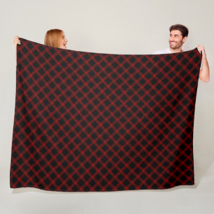Rustic black and vivid red plaid with thick lines fleece blanket