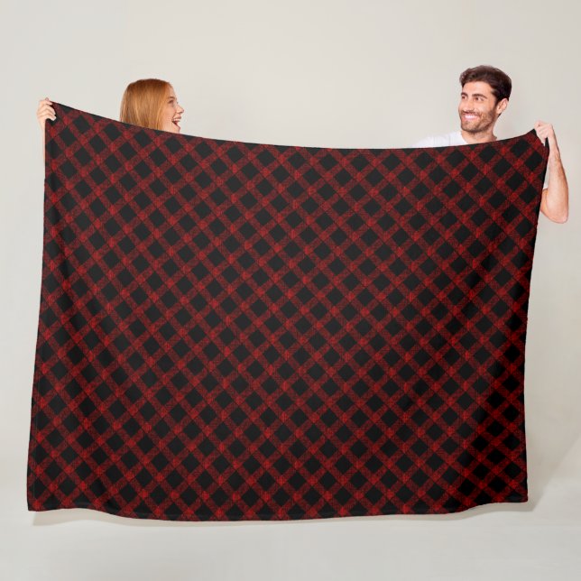 Rustic black and vivid red plaid with thick lines  fleece blanket (In Situ)