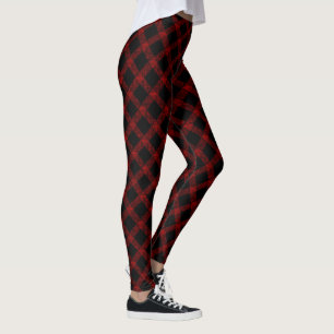 Rustic black and vivid red plaid with thick lines  leggings