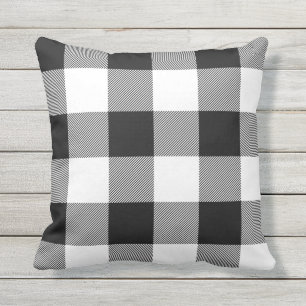 Rustic Black and White Buffalo Check Plaid Cushion