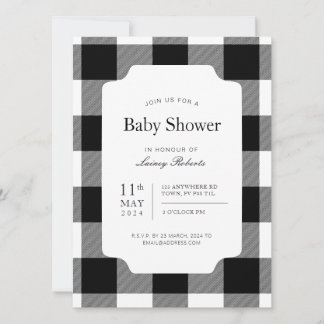 Rustic Black and White Buffalo Plaid Baby Shower Invitation