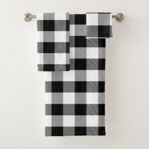 Rustic Black and White Buffalo Plaid Bath Towel Se