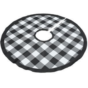 Rustic Black And White Buffalo Plaid Brushed Polyester Tree Skirt