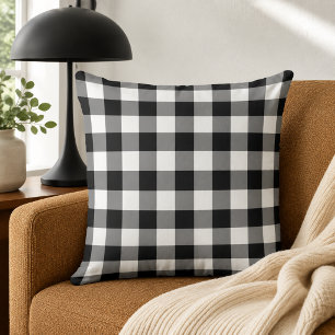 Rustic Black and White Buffalo Plaid Check Cushion