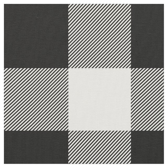 Rustic Black and White Buffalo Plaid Fabric (Close Up)