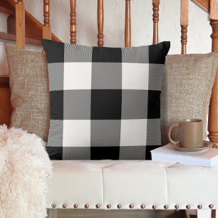 Rustic Black and White Buffalo Plaid Farmhouse Cushion