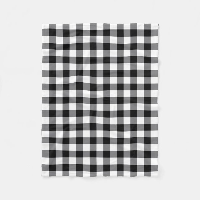 Rustic Black And White Buffalo Plaid Fleece Blanket (Front)