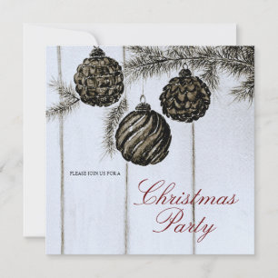Rustic Black and White Christmas Party  Invitation
