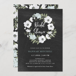Rustic Black and White Floral   Bridal Shower Invitation