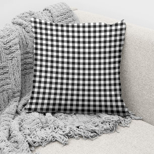 Rustic Black And White Gingham Checked Pattern Cushion