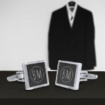 Rustic Black and White Monogram Silver Cufflinks<br><div class="desc">Add your Bridesman's initials to these lovely faux chalkboard effect silver cufflinks. Makes the perfect thank you gift for him. Can be used for your Groomsman or Man of Honour - any member of the bridal party.</div>