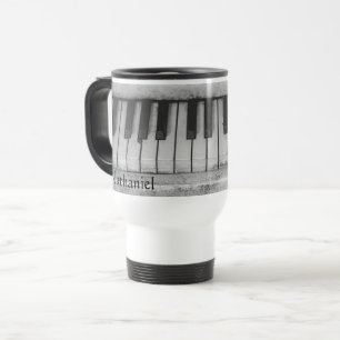 Rustic Black and White Piano Keys Vintage Keyboard Travel Mug