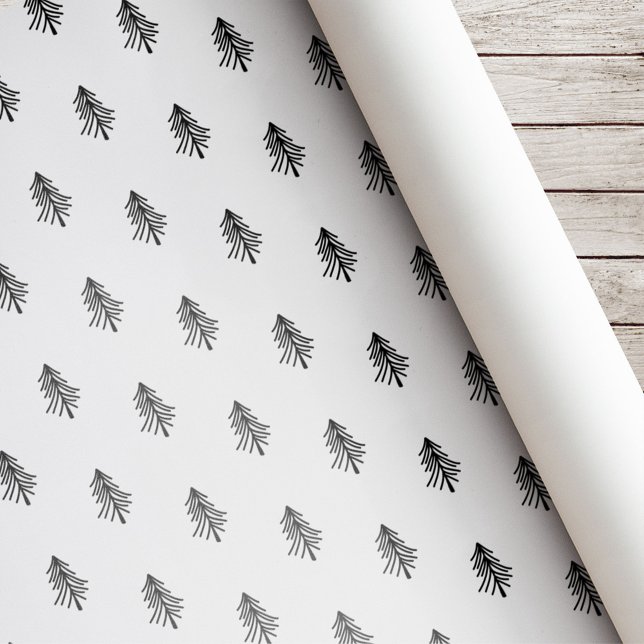 Rustic Black and White Pine Trees Christmas Wrapping Paper (Creator Uploaded)