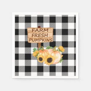 Rustic Black and White Plaid with Fall Pumpkins Napkin