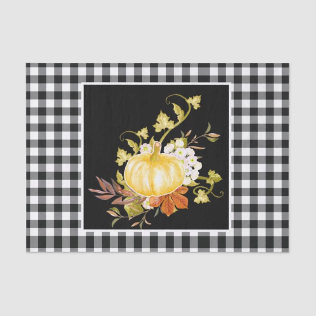 Rustic Black and White Plaids Pumpkin Thanksgiving Tissue Paper (Front)