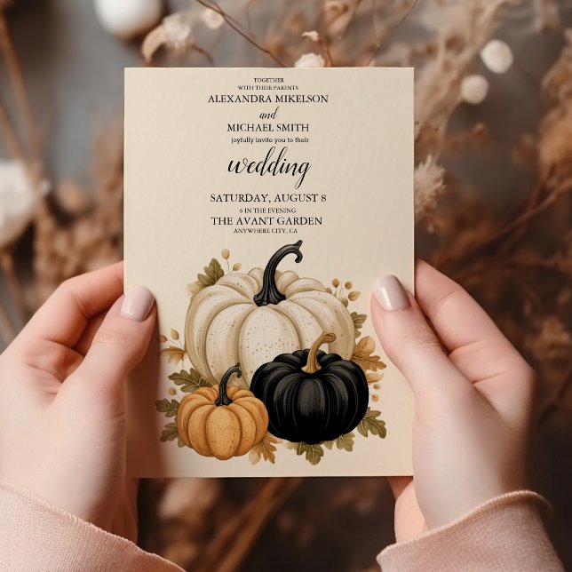 Rustic Black and White Pumpkin Wedding Invitation (Creator Uploaded)