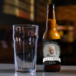 Rustic Black And White Retire Man Grandpa Photo Beer Bottle Label