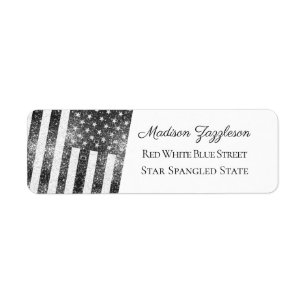 Rustic black and white Sparkles USA flag  Return Address Label